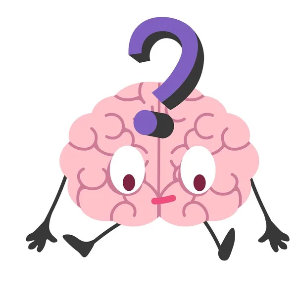 Mind Character Humanized Brain Personage Question Mark Puzzle Baffled Emotion — стоковый вектор