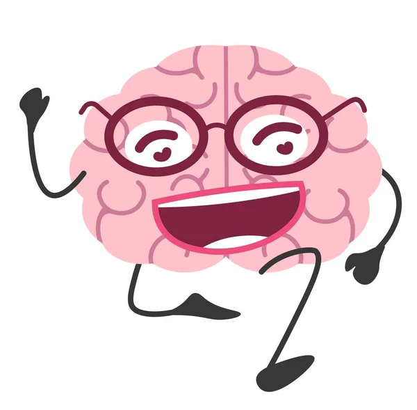 Energetic Active Brain Character Wearing Glasses Running Intelligent Smart Personage — стоковый вектор