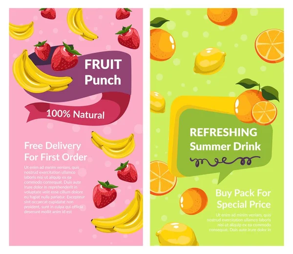 Frissítő Nyári Ital Gyümölcspuncs Ingyenes Szállítás Első Rendelésre Limonádé Ízletes — Stock Vector