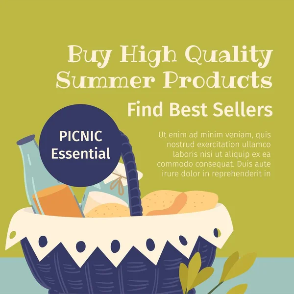 Picknick Grundnahrungsmittel Bestseller Finden Und Hochwertige Sommerprodukte Kaufen Korb Mit — Stockvektor
