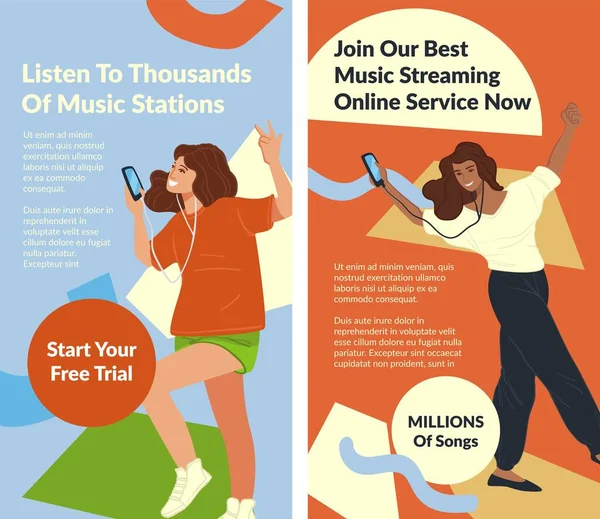 Muziek Streamen Online Service Voor Het Luisteren Naar Duizenden Stations — Stockvector