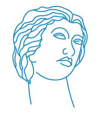 Vintage classic sculpture, antiquity and ancient art heritage of Greece or Rome. Bust of young female character with hair, stone head exhibition. Line art, minimalist sketch. Vector in flat style