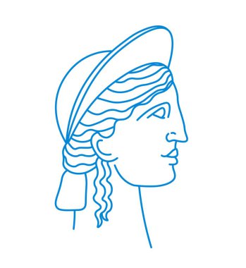 Statue of a young female character, isolated woman portrait in profile. Ancient Greece or Rome culture and classic art heritage, renaissance. Line art, minimalist sketch. Vector in flat style