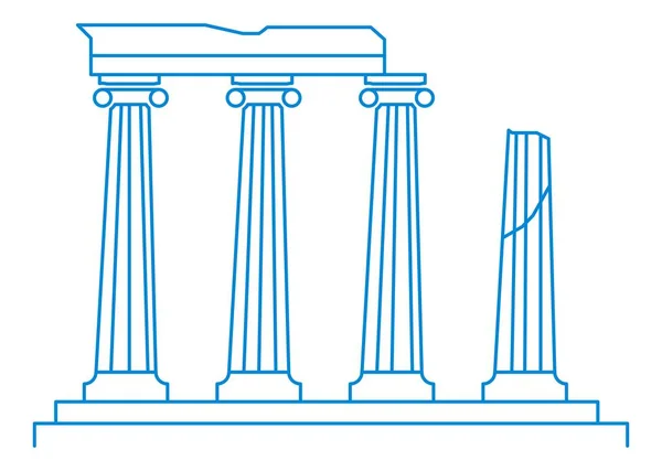Ancient greek or roman architectural elements, ruins of temples or buildings. Hellenic or doric columns, pillars with pedestal, architecture. Line art, minimalist sketch. Vector in flat style