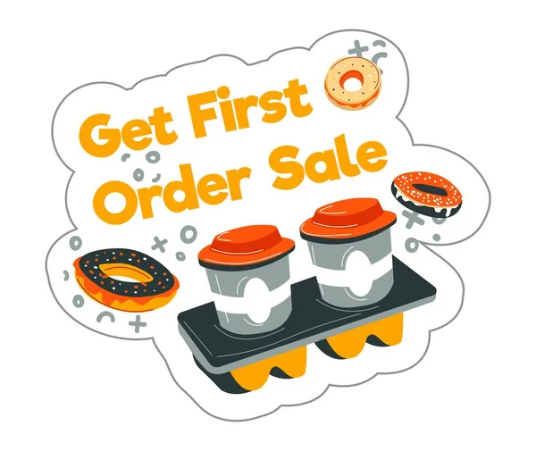 Order Coffee Donut Chocolate Get Discount Sale First Order Tasty — Stockvektor