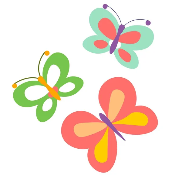 Colorful Butterflies Wings Antennas Decorative Insects Summer Spring Abstract Childish — Image vectorielle