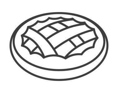 Pastry and desserts in bakery shop, traditional pie with jam filling. Delicious recipe, pastry and confectionery production. Line art, minimalist drawing, isolated icon. Vector in flat style