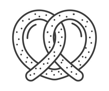 Pretzel traditional pastry from bakery shop. Tasty low calorie food, ingredients rich in carbs. Delicious recipe for breakfast. Line art, minimalist drawing, isolated icon. Vector in flat style