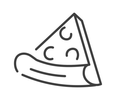 Delicious pizza food from bakery shop or store. Tasty meal for breakfast, organic ingredients and rich taste. Italian recipe. Line art, minimalist drawing, isolated icon. Vector in flat style