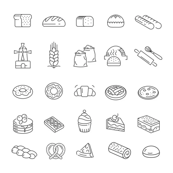 Sweet Desserts Baked Products Isolated Bakery Shop Assortment Bread Donut — Stock Vector
