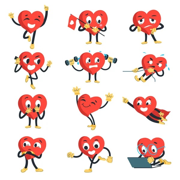 Cute Heart Personage Emoji Emoticon Isolated Character Expressing Emotions Cheering — Stok Vektör