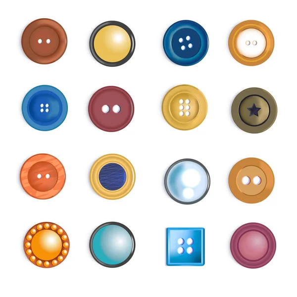 Fashionable Stylish Accessory Sewing Clothes Buttons Various Design Shape Tailoring — Vector de stock