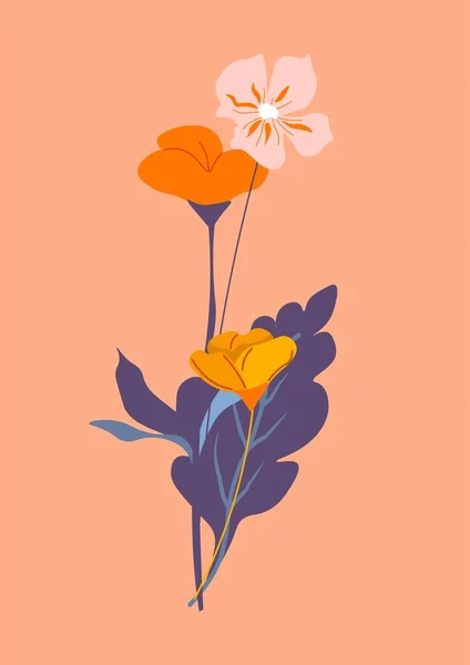 Floral Bouquet Blossom Isolated Minimalist Composition Petals Leaves Stem Lush — Image vectorielle
