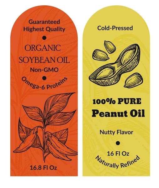 Cold Pressed Pure Organic Soybean Peanut Oils Omega Proteins Healthy — Stockový vektor
