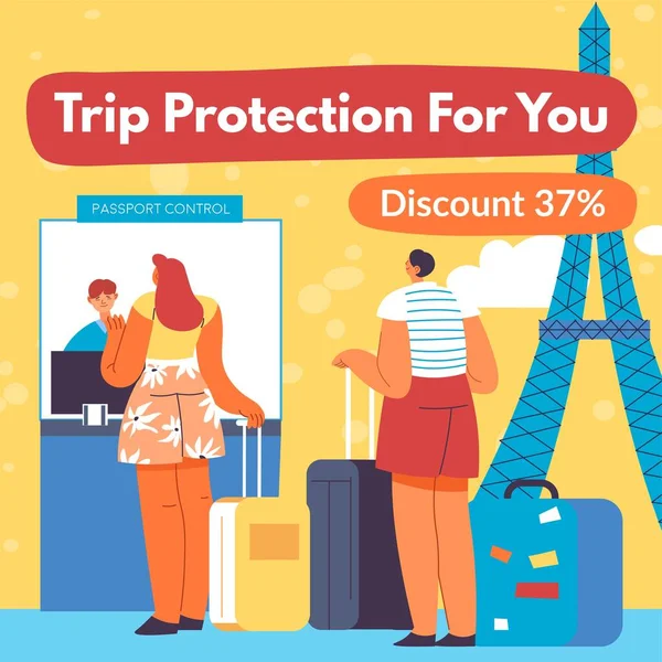 Get Discount Trip Adventures Protection You While Traveling Visiting Countries —  Vetores de Stock