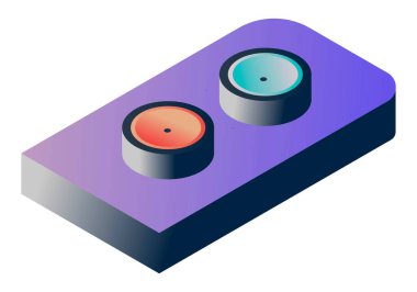 Electric or electronic device, isolated buttons on piece of plastic. Knob for pressing to operate gadget, industry or factory remote controller for mechanics. Vector in flat style illustration