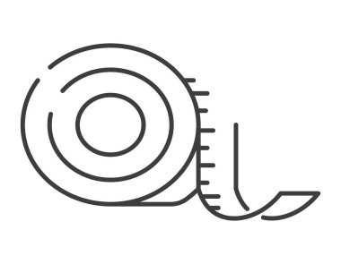 Measurement tape for telling dimensions and size of clothes, garments or objects. Custom made clothing and apparel pieces. Isolated icon, line art minimalist label. Vector in flat style illustration