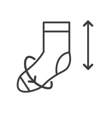 Measurement and dimensions of socks, clothes and accessories from shop. Store info for clients, finding right fit for customers. Isolated icon, line art minimalist label. Vector in flat style