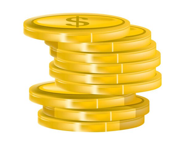 Financial assets and savings, isolated pile of dollar coins. Pile of gold, wealth and richness. Economic stability and earnings, investment and banking account with money in cash. Vector in flat