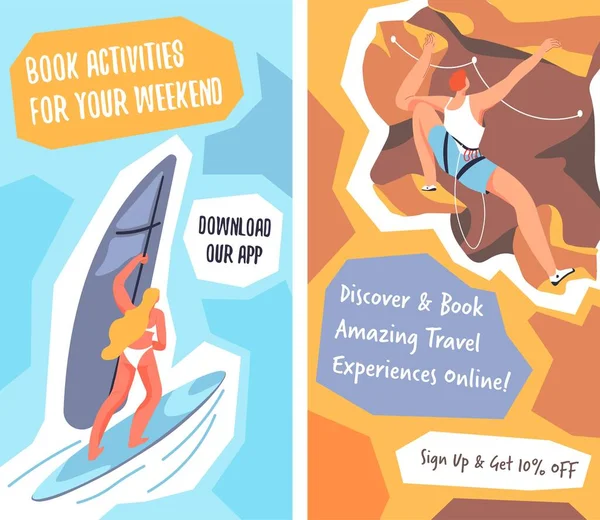 Discover Book Amazing Travel Experiences Online Sign Get Discounts Sales — Archivo Imágenes Vectoriales