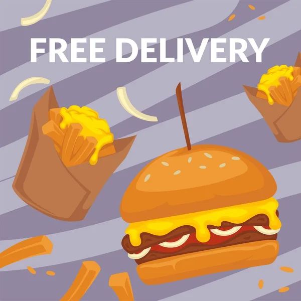 Fast Food Free Delivery Snacks Dishes Bistro Restaurant French Fries — Stockový vektor