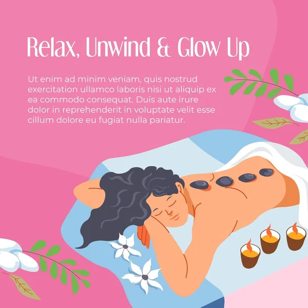 Spa Salon Treatment Massage Care Body Skin Relax Unwind Glow — Stock Vector