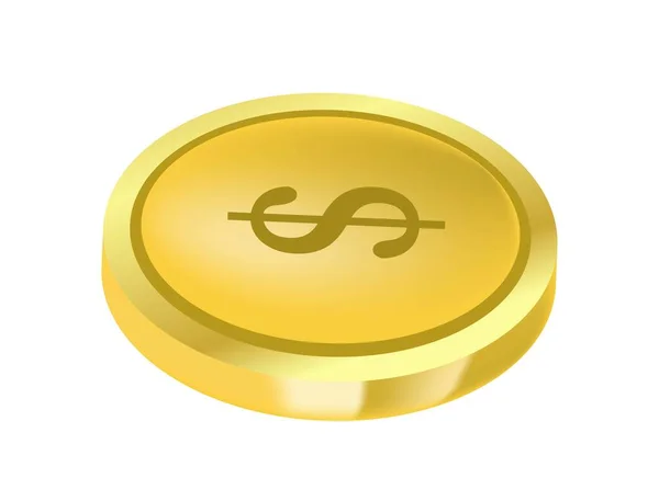 Dollar Coin Isolated Golden Currency Sign Usd American Money Wealth — Stockvector
