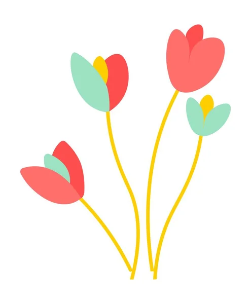 Flourishing Plants Isolated Tulips Blooming Solid Stem Symbol Spring Summer — Image vectorielle
