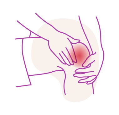 Ruptured ligament or torn cartilage, isolated knee aches and problems with health and mobility. Hurting joint or bone, find treatment. Minimalist drawing with area of pain, vector in flat style