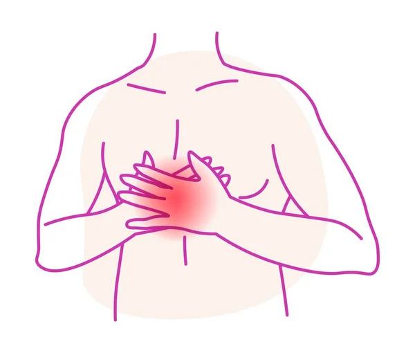 Chest Aches Heart Attack Isolated Personage Showing Localization Agony Angina — Stock vektor