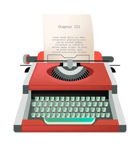 Retro Typing Machine Page Chapter Writing Process Isolated Vintage Outdated — Stock Vector