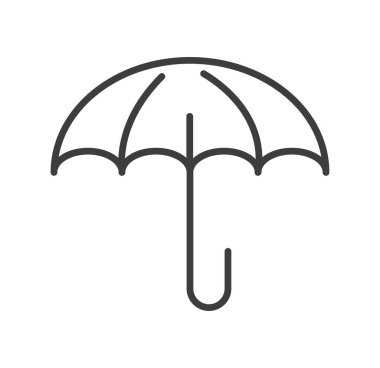Umbrella or parasol made of rod and circular waterproof textile. Isolated material protecting from rain and sunshine during summer season. Minimalist icon, simple line art vector in flat style