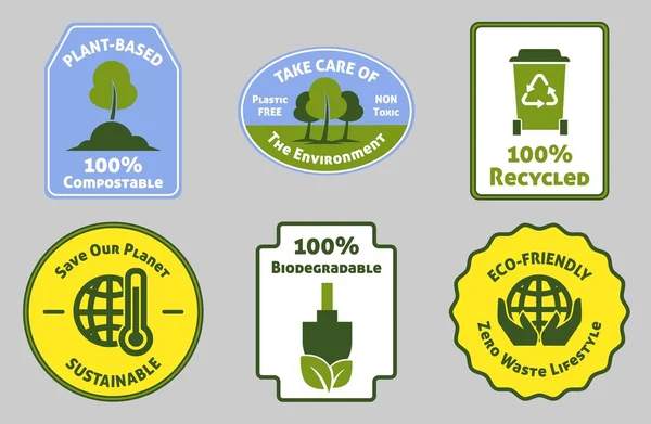 Sticker Set Design Natural Eco Friendly Product Template Tag Label — Archivo Imágenes Vectoriales