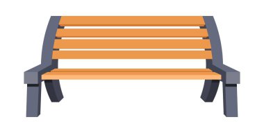 Furniture for outdoors, isolated long bench made of wooden planks and metal base. Pew for park or garden, exterior of home. Place for sitting and resting outside on nature. Vector in flat style