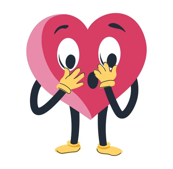 Gasping Surprised Heart Character Shocked Facial Expression Isolated Personage Upset — Vector de stock