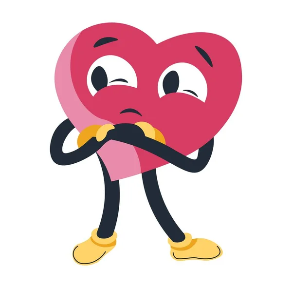 Hurt or upset heart character, isolated offended personage crossed hands on chest. Insulted or distressed, irritated or annoyed. Emotions of love. Sticker or emoji, emoticon. Vector in flat style