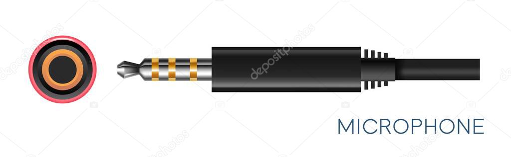 Connector for microphone, isolated type of electric appliance wire for transferring balanced audio to equipments. Professional usage and gadgets. X latching resilient. Vector flat style illustration