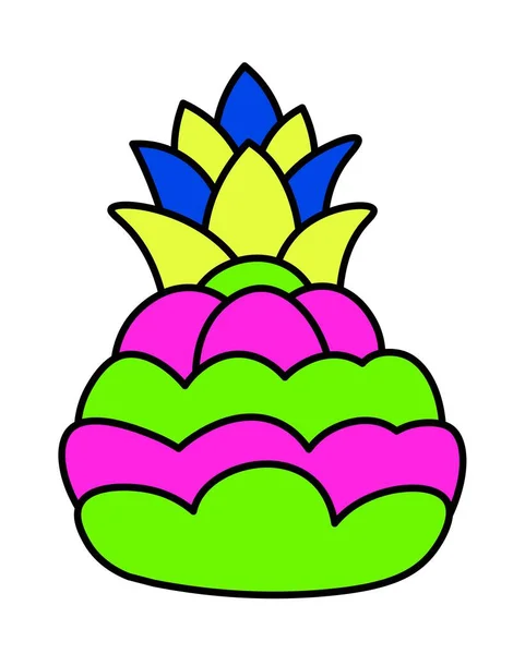 热带水果贴纸或贴片 孤立的彩色菠萝叶 来自温暖国度的异国情调的餐食和产品 标志着五彩斑斓的标签或卡片装饰 矢量呈扁平型 — 图库矢量图片