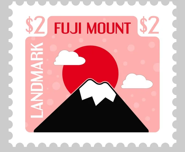 Marchio Postale Con Paesaggio Del Monte Fuji Punto Riferimento Isolato — Vettoriale Stock