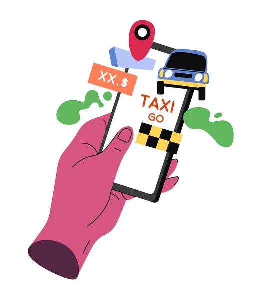 Smartfon Aplikacją Zamawiania Taksówki Wynos Odizolowane Trzymanie Telefonu Komórkowego Ekranem — Wektor stockowy