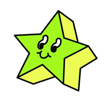 Yıldız şeklinde kişiliği, izole edilmiş gök yüzü karakteri, gözleri ve yüzünde gülümseme. Yüz ifadesi, sosyal medya için ifade. İzole edilmiş çıkartma ya da yama, logo kısmı. Düz biçimli vektör