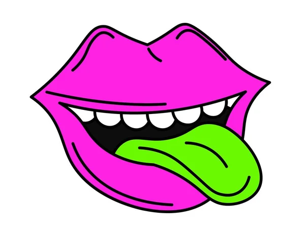 Μακιγιάζ Χειλιών Και Δοντιών Που Δείχνουν Γλώσσα Και Χαμόγελο Emoticon — Διανυσματικό Αρχείο