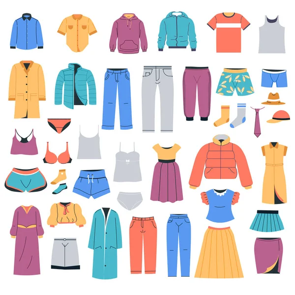 Vestuário Coleção Roupas Camisas Isoladas Jaqueta Para Inverno Calças Calças — Vetor de Stock