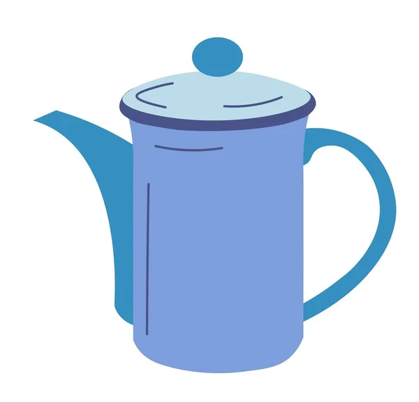 台所用品 注ぎ口のための蓋と鼻と隔離されたスチールケトル 食器や調理食品 沸騰水を準備するための台所用品 コーヒーや紅茶の飲料を作る 平型ベクトル — ストックベクタ