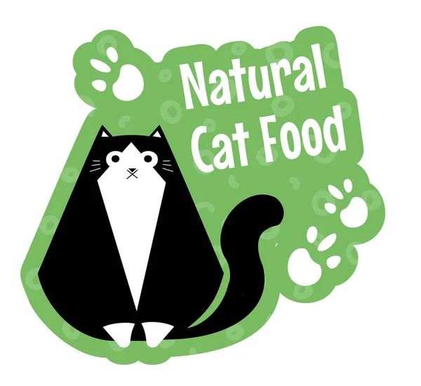 猫的有机和天然食物配料 宠物和猫科动物的美味佳肴 哺乳动物养殖绿色产品 孤立的标签或贴纸 贴片的标识类型 矢量呈扁平型 — 图库矢量图片