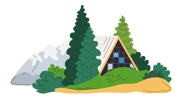 Lakóház Fenyőerdőben Elszigetelt Ház Erdőben Ökológiai Üdülőhely Pihenés Pihenjen Természeten — Stock Vector