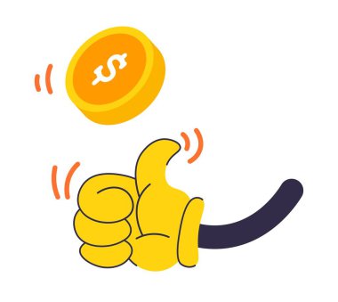 Para fırlatmak ya da fırlatmak, kumar oynamak ya da şansa bırakmak. Şans ve kaza, izole edilmiş dolar parası. Etiket ya da simge, emoji simgesi. Düz biçim illüstrasyonunda vektör