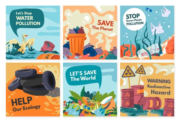 在社交媒体网站上保存行星概念 行星环境危害在模板网络横幅 矢量图解 停止水污染和海洋塑料污染 帮助我们的生态 — 图库矢量图片