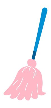 Mobilya yüzeyindeki toz ve kiri süpürmek için süpürge, temizlik ve temizlik için profesyonel aletler. Fırça sapı, evdeki temizlik aleti. Düz biçimli vektör