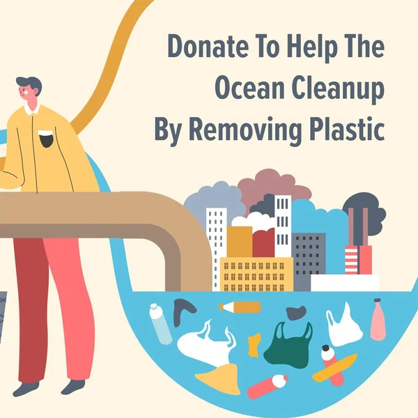 Charity Organizations Help Remove Plastic Ocean Water Masses Environmental Care — Stockový vektor